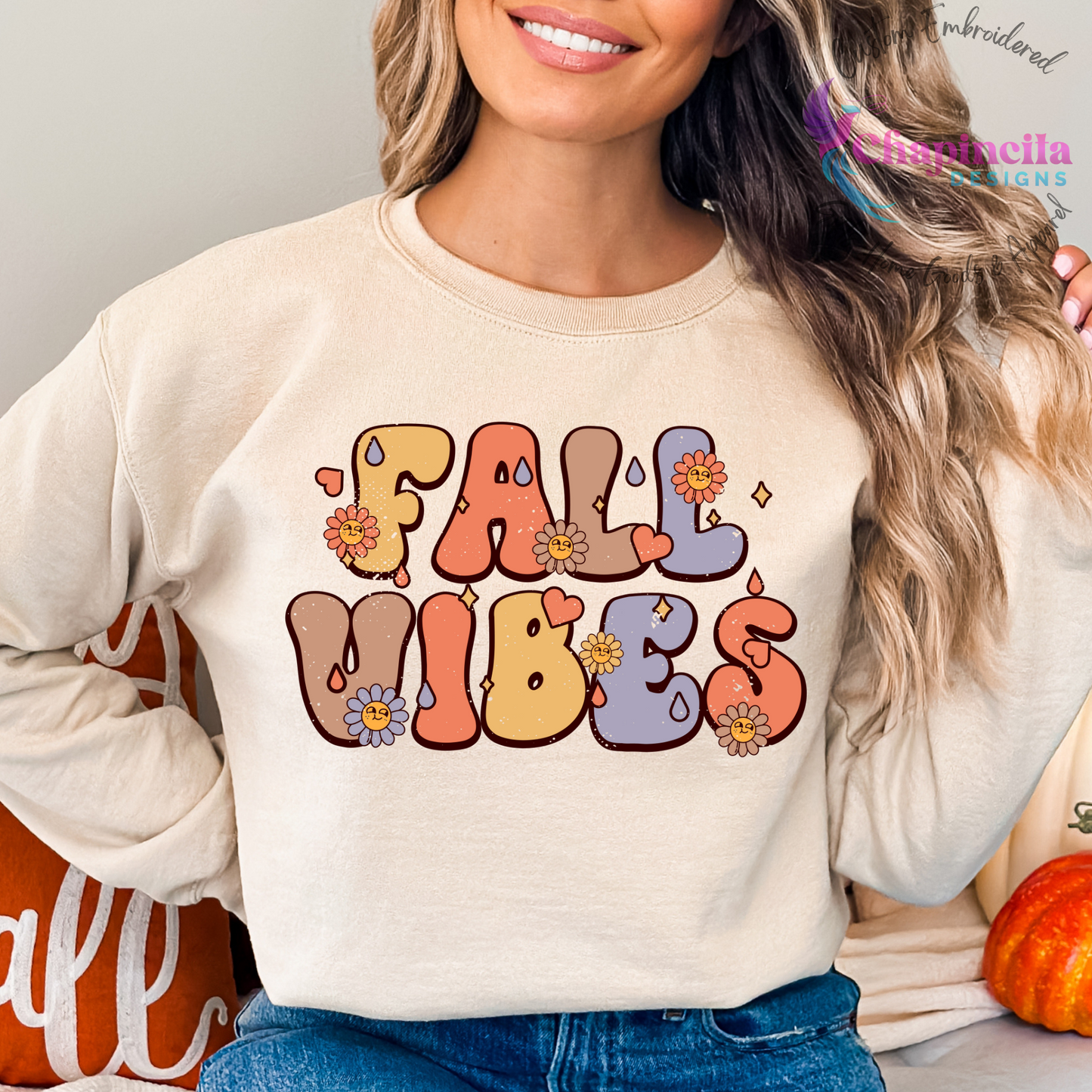 Fall Vibes Groovy Retro Colorful Sweatshirt