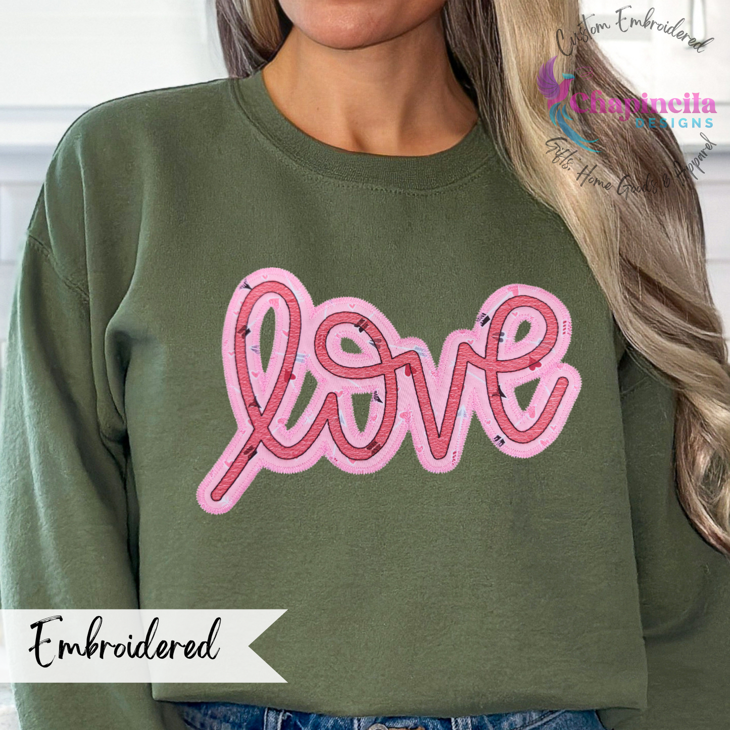 Valentines Love Hearts and Arrows Fabric Embroidered Women's Sweatshirt