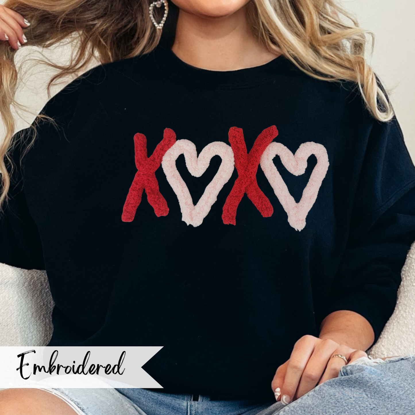 Valentines XOXO Chunky Yarn Embroidered Women's Sweatshirt