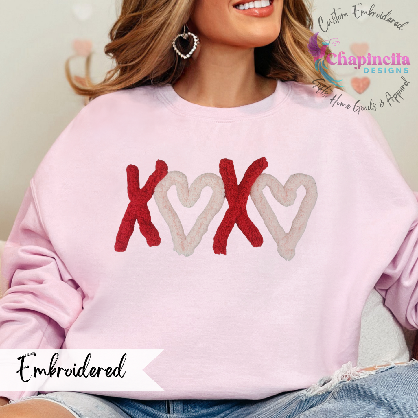 Valentines XOXO Chunky Yarn Embroidered Women's Sweatshirt