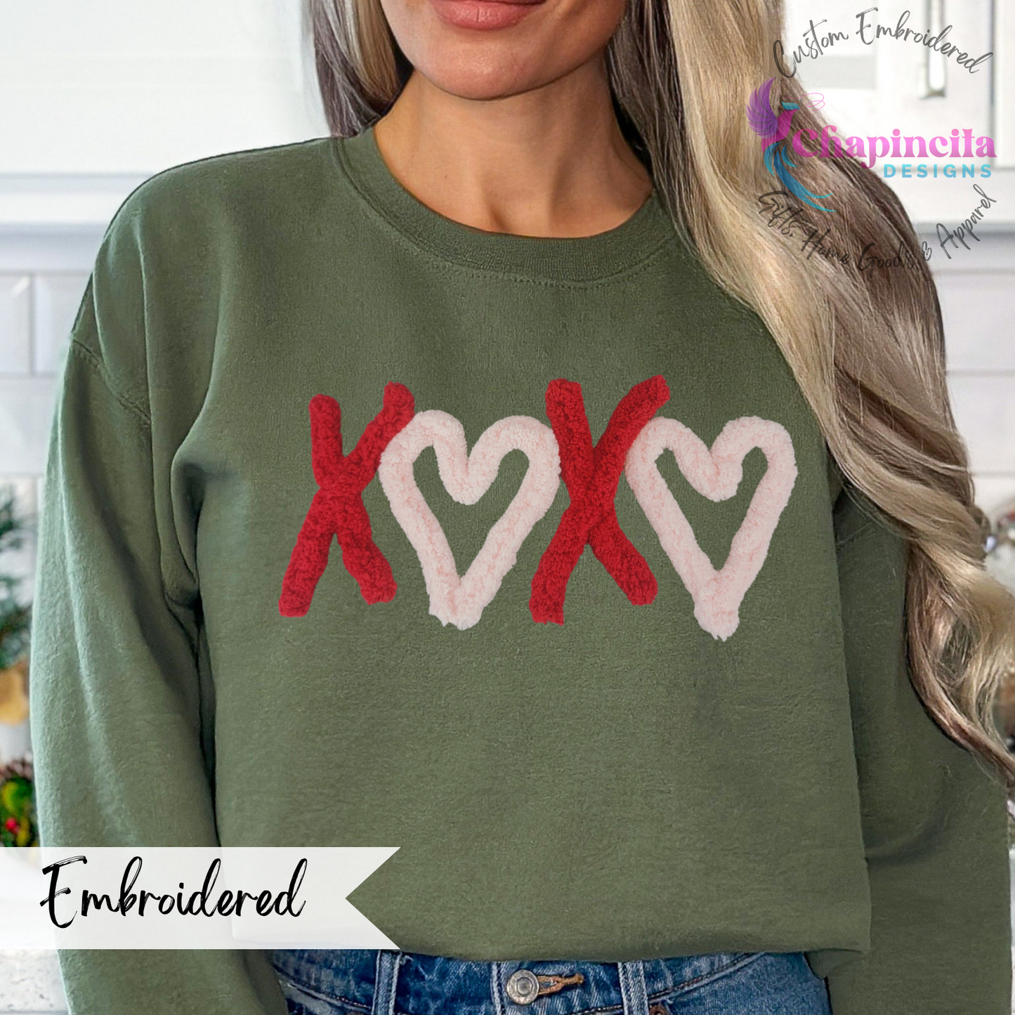Valentines XOXO Chunky Yarn Embroidered Women's Sweatshirt