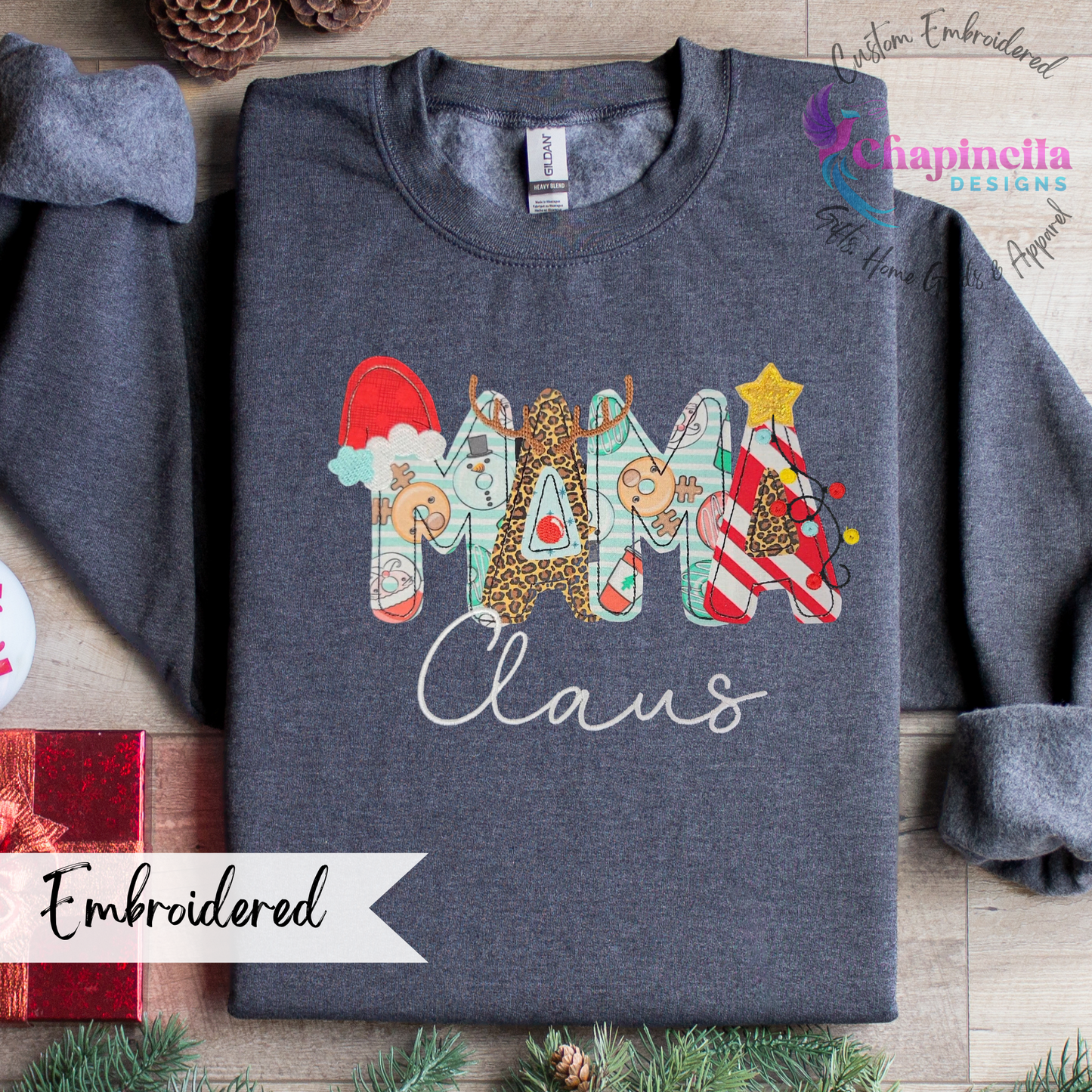 Christmas Nama Claus Applique Personalized Embroidered Sweatshirt