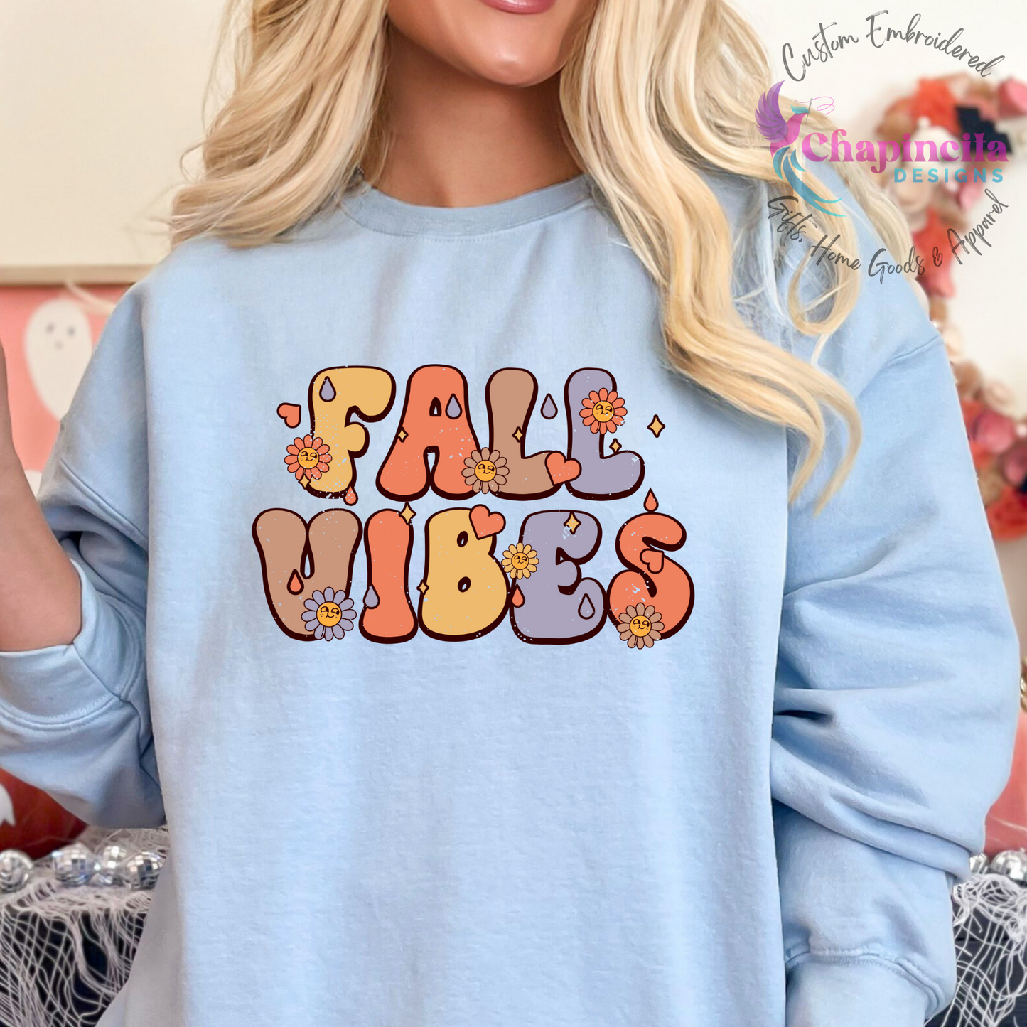Fall Vibes Groovy Retro Colorful Sweatshirt