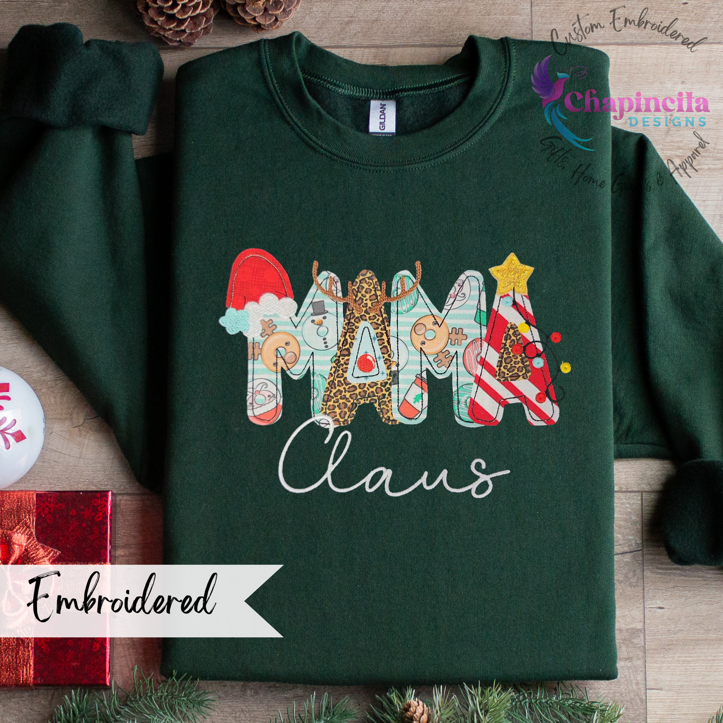 Christmas Nama Claus Applique Personalized Embroidered Sweatshirt