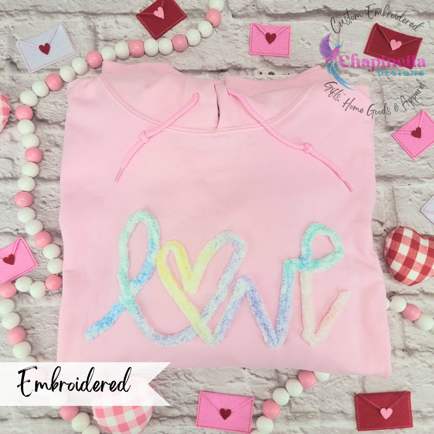 Valentines Love Yarn Embroidered Women's Sweatshirt Hoodie