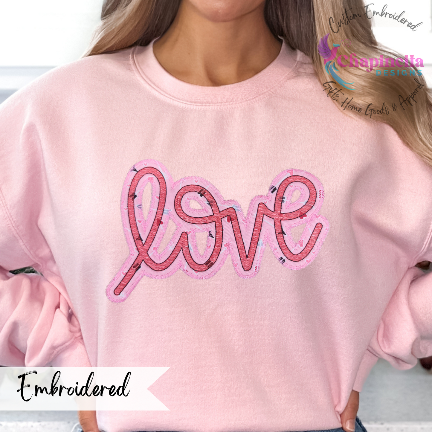 Valentines Love Hearts and Arrows Fabric Embroidered Women's Sweatshirt