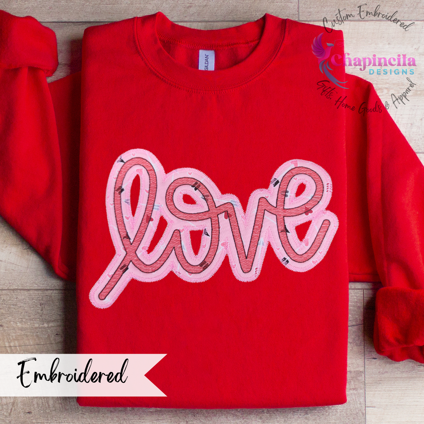 Valentines Love Hearts and Arrows Fabric Embroidered Women's Sweatshirt